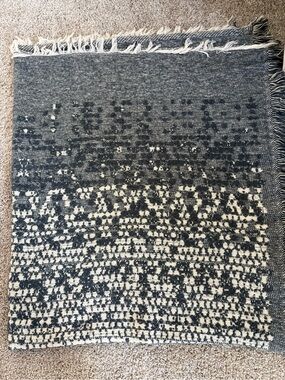 Nordstrom at Home Indigo/Navy and Cream Woven Fringe Throw